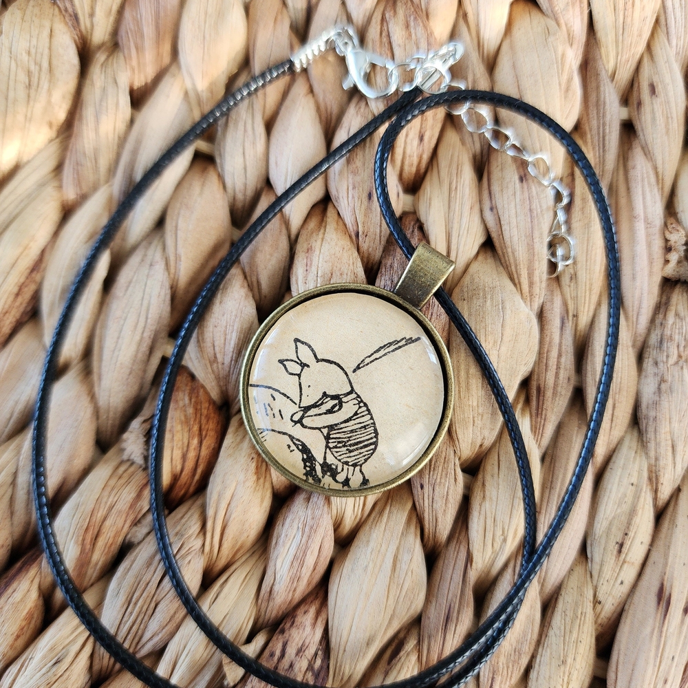 Piglet Upcycled 1970s Winnie the Pooh Book Page Illustration Pendant Necklace